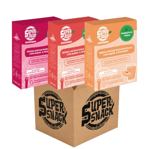 Mix Super Jugo Prebiótico Manzana, Durazno y Frambuesa 2 estuches de cada sabor TOTAL 18 Litros